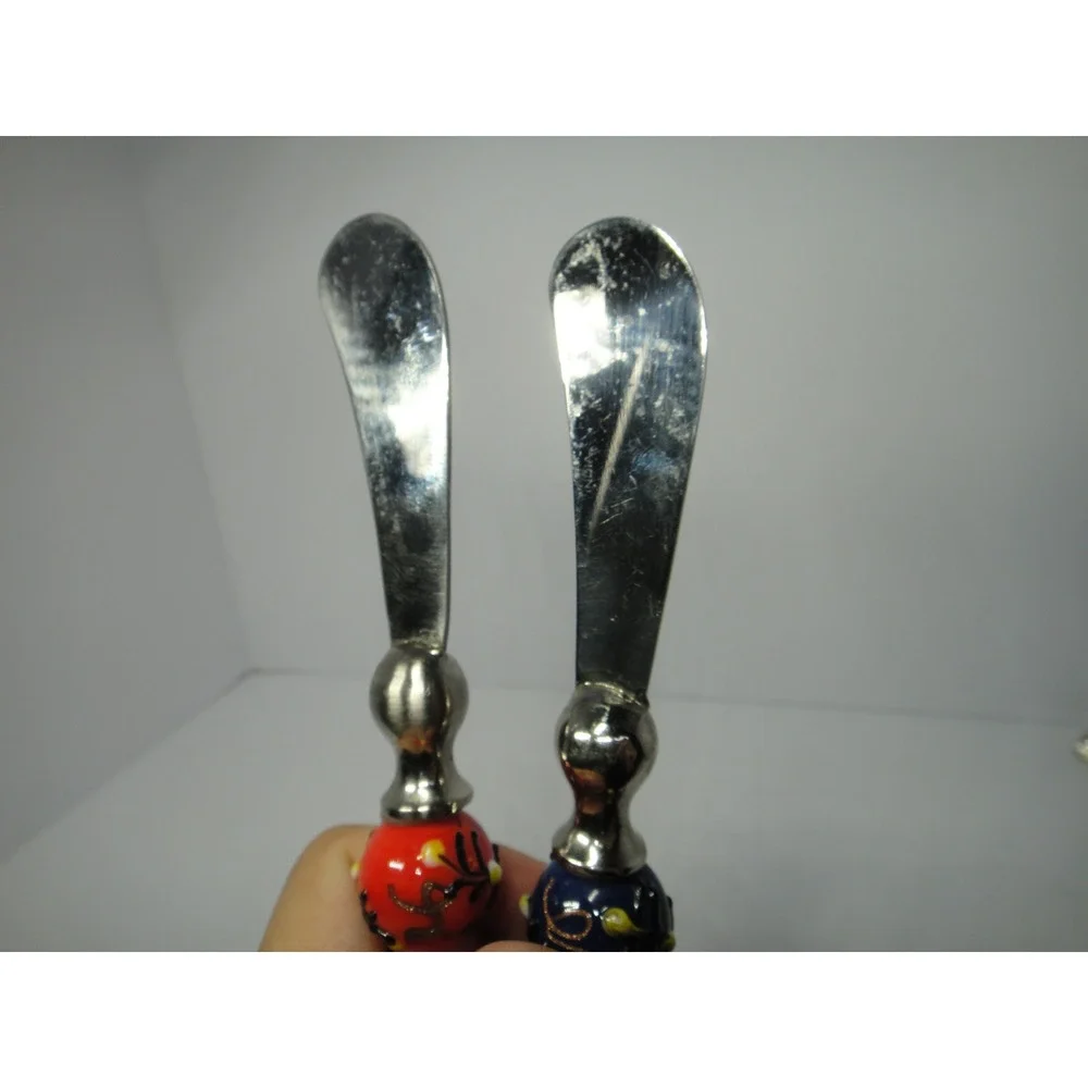 Set of 2 Handcrafted Lampwork Glass Bead Butter Spreaders Made in India Blue Red